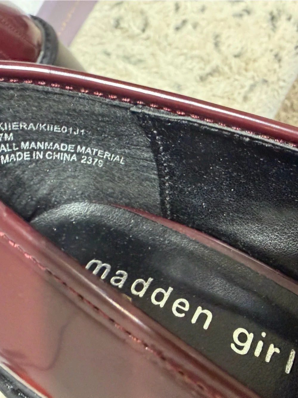 Madden Girl burgandy brown-mahogany platform loafers with heels.